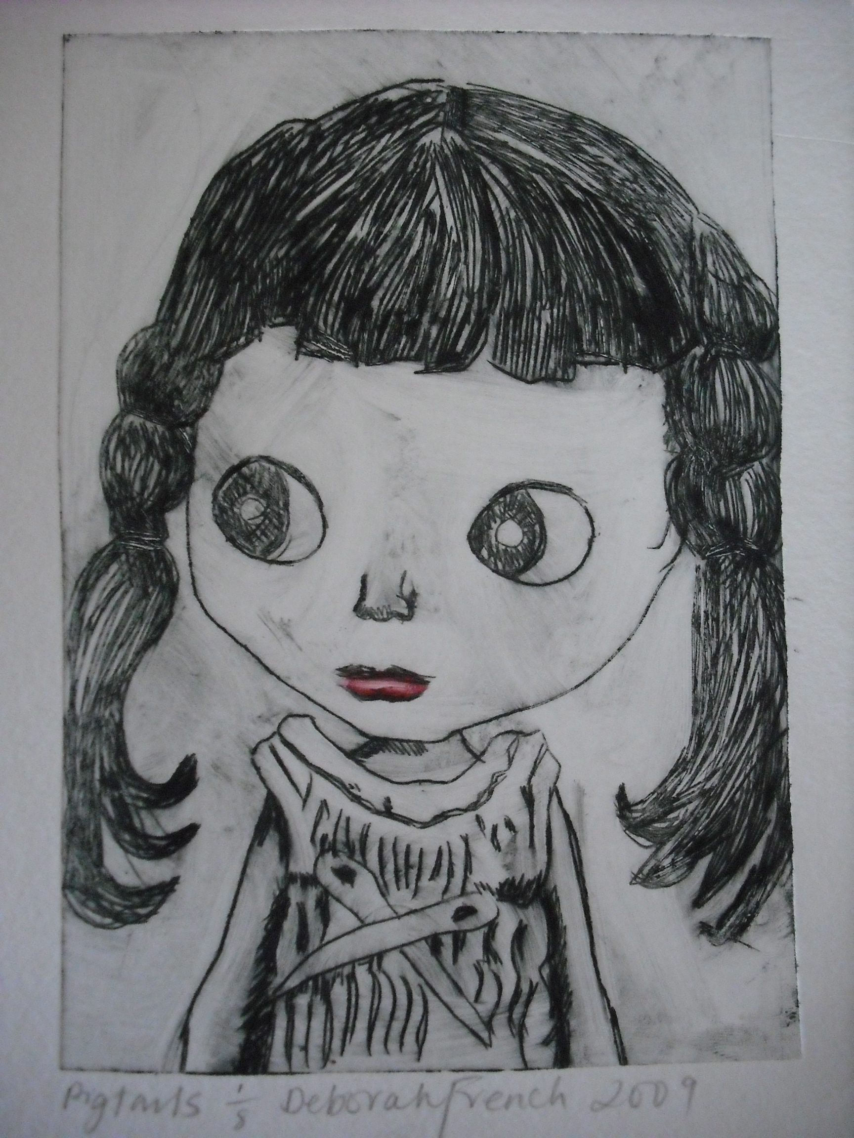 Pigtails Drypoint print Deborah French