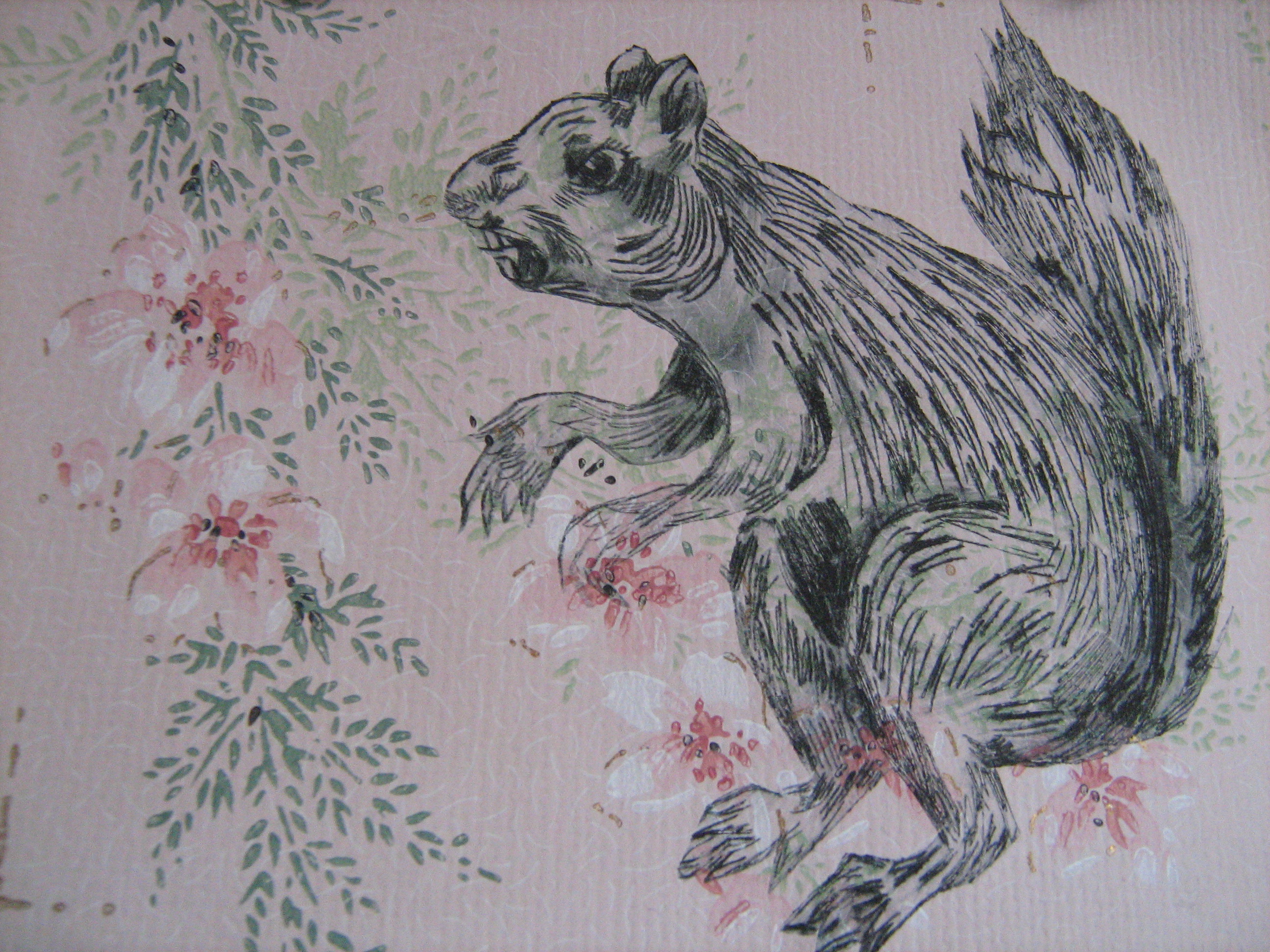 Nasty Squirrel drypoint print Deborah French